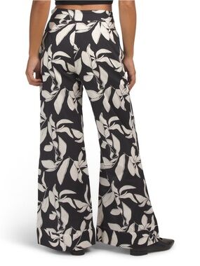 English Factory Black Wide-Leg Floral Print Pants